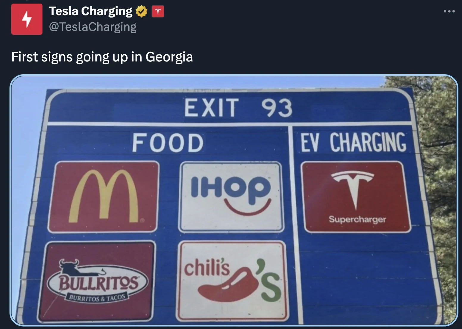Tesla Cybertruck Tesla Superchargers begin appearing on US highway signs (next to gas stations) Screenshot 2025-10-03 at 2.53.12 PM
