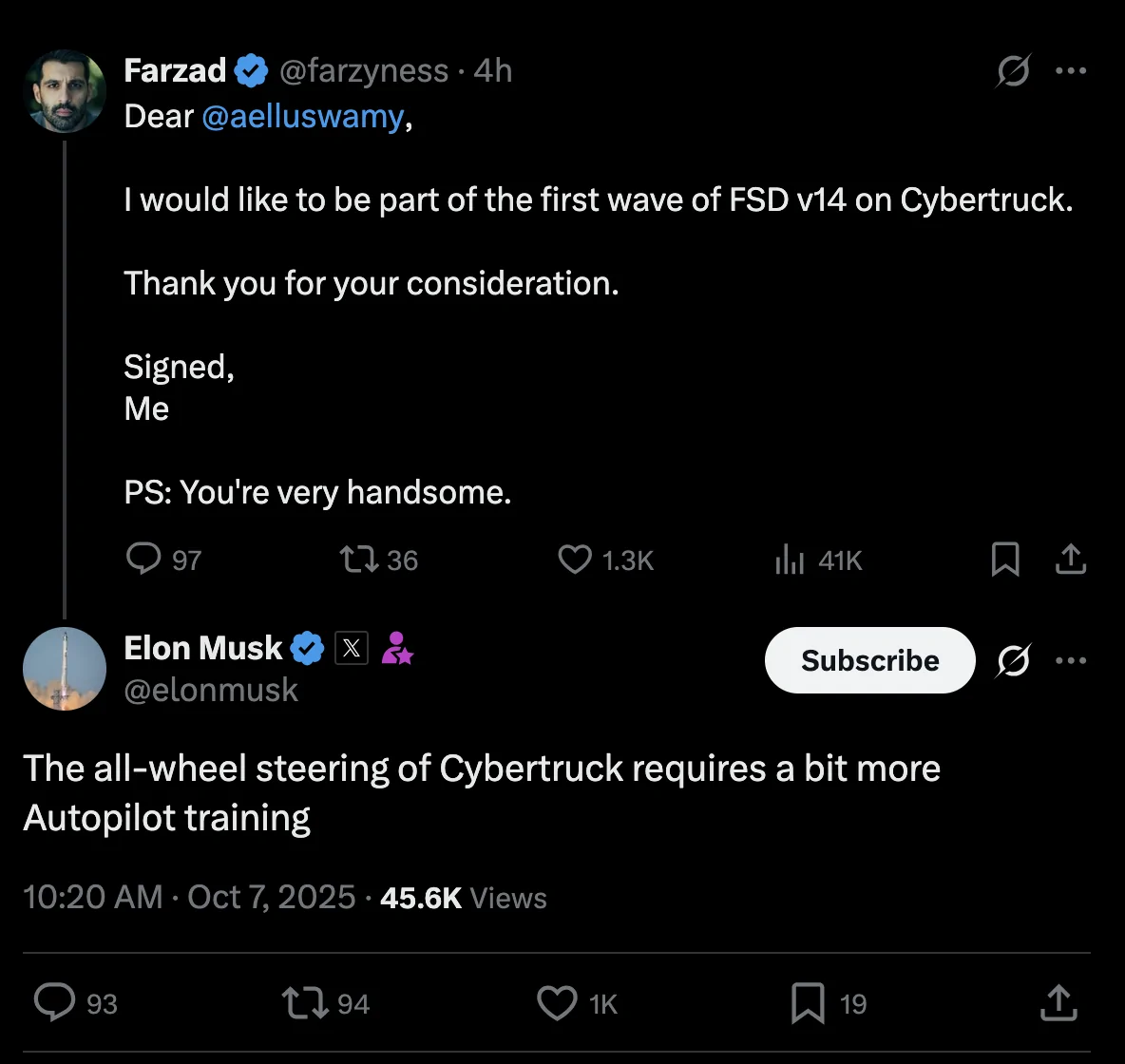 Tesla Cybertruck FSD V14.1 released in 2025.32.8.5 Update! Likely coming to Cybertruck by end of October (says Ashok) 1759862316235-z5