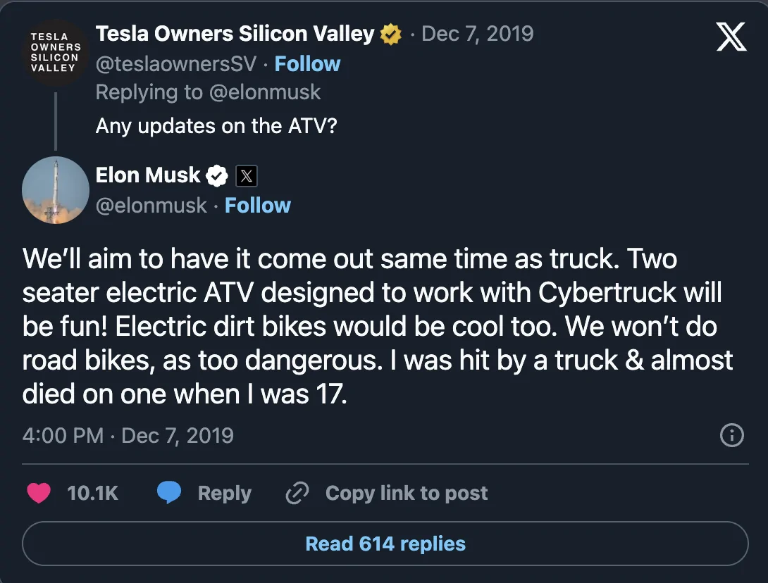 Tesla Cybertruck Will Cyberquad ever become a thing? Screenshot 2025-10-08 at 08.09.38