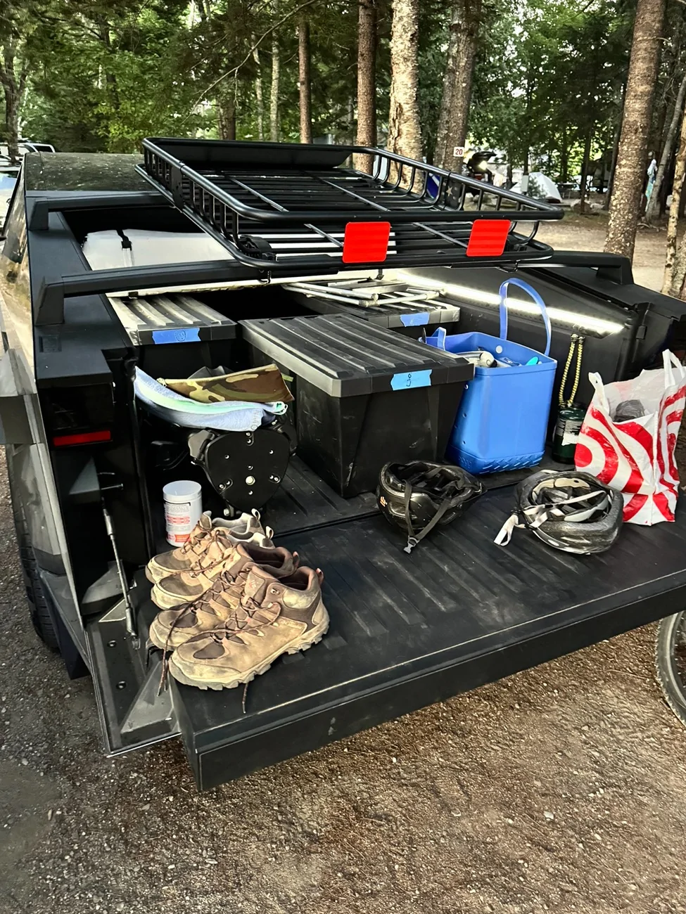 Tesla Cybertruck Turning factory crossbars into functional rack IMG_7537