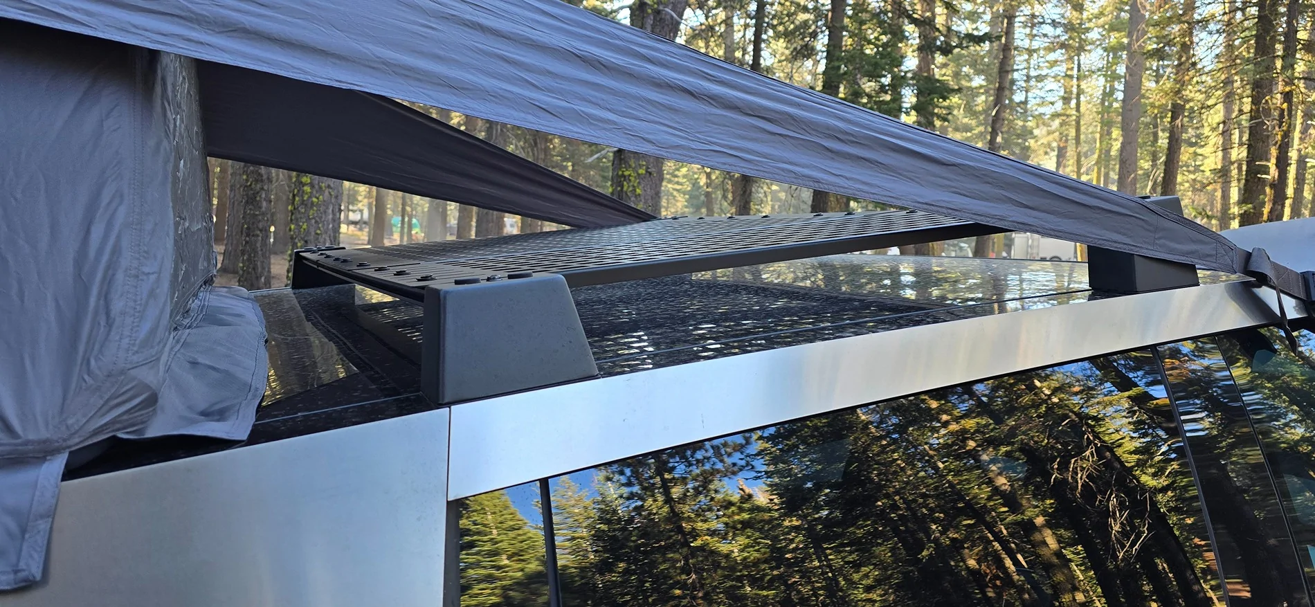 Tesla Cybertruck Glass roof rack made by combining a few different parts (DIY) 20250927_090844
