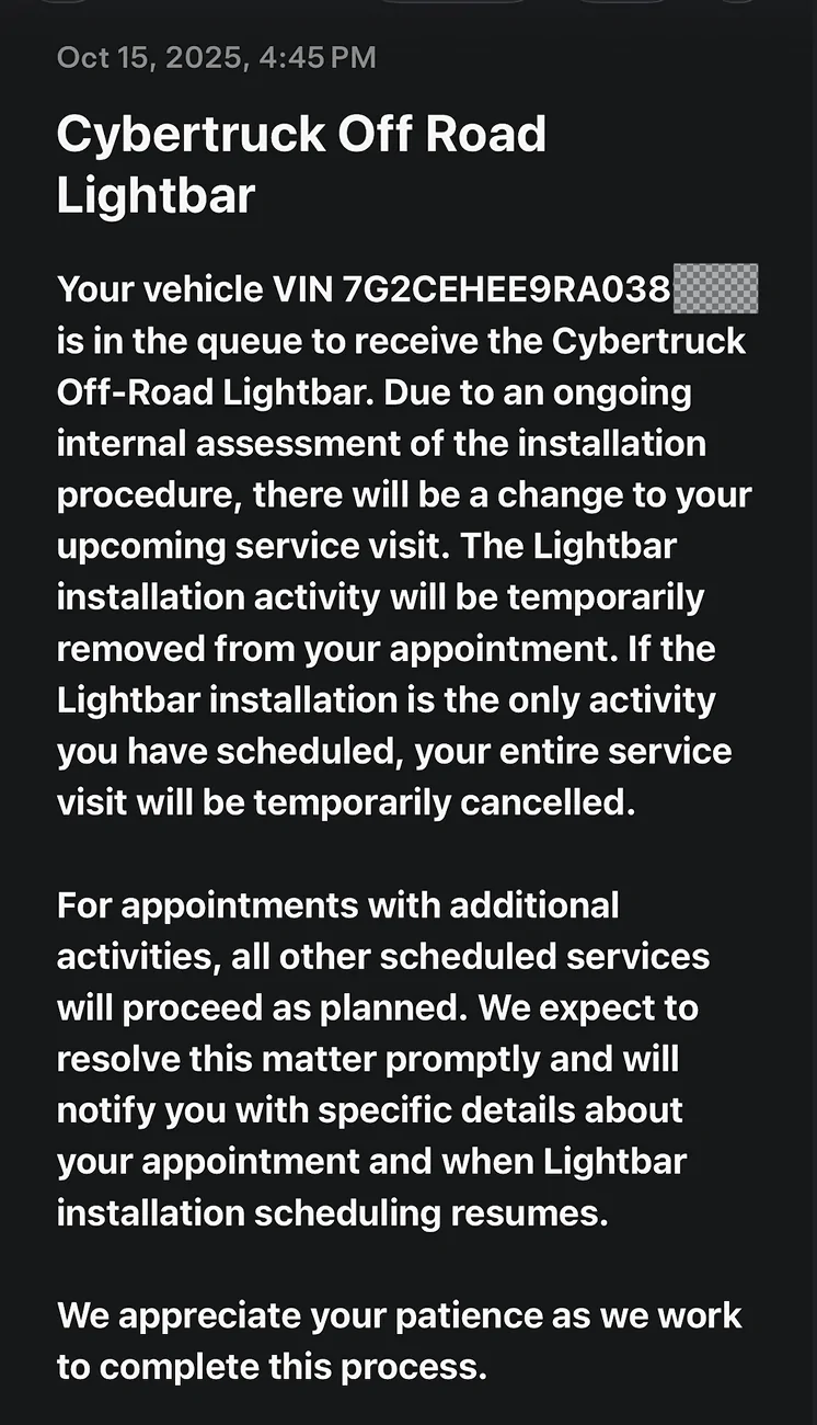 Tesla Cybertruck Foundation series CB vin 39k.... ALMOST had my light bar installed Screenshot 2025-10-15 at 5.55.20 PM