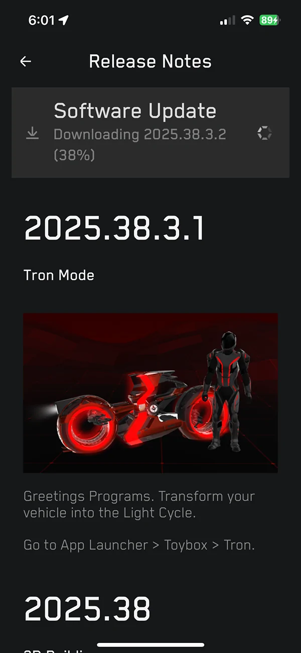 Tesla Cybertruck Update 2025.38.3 with Tron coming in hot IMG_1181