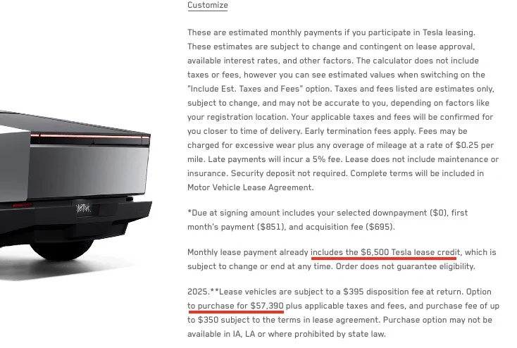 Tesla Cybertruck Cybertruck lease lowered to $699 / month until November by default 2025-10-21 at 6.52.08 PM