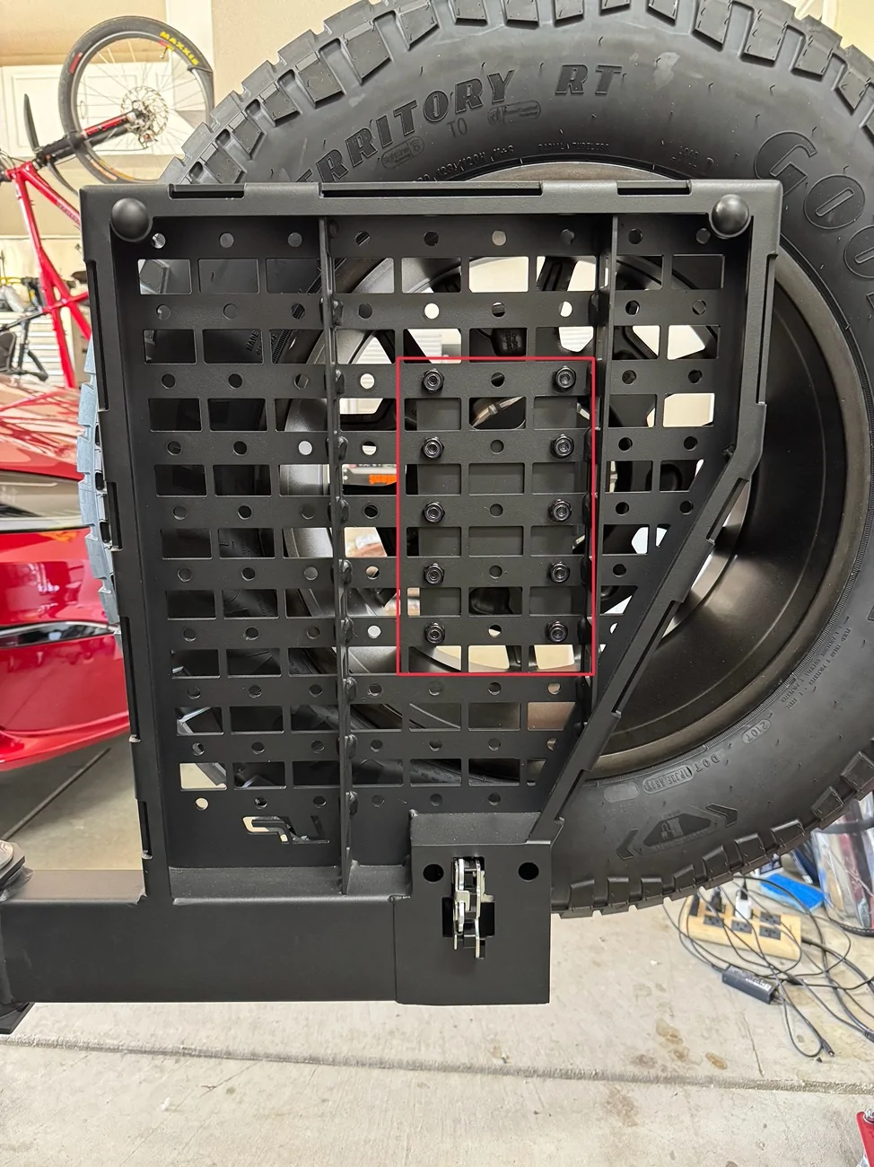 Tesla Cybertruck CybertruckCo Solar Frunk, Urander Rack 2.0, Unplugged Performanece Side Molle Sail Panels, and TSportLine CTX Front Bumper IMG_5516