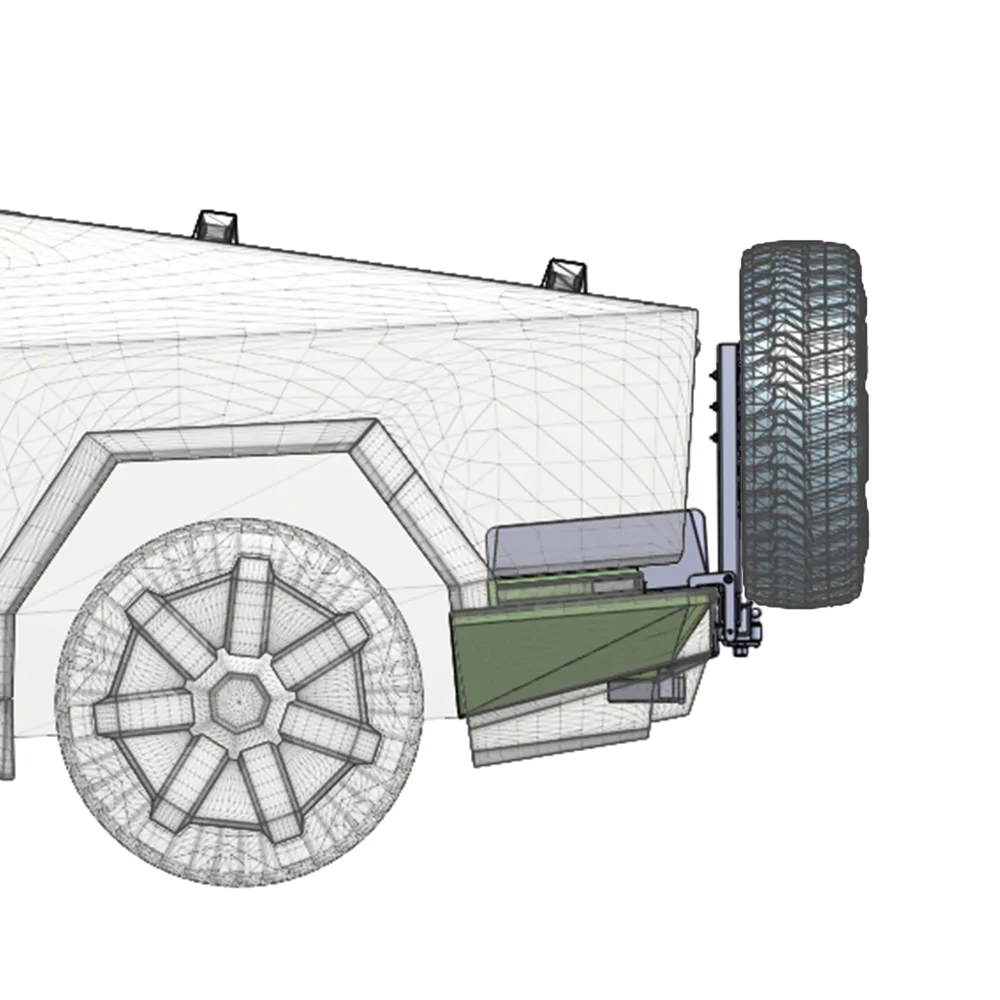 Tesla Cybertruck CybertruckCo Solar Frunk, Urander Rack 2.0, Unplugged Performanece Side Molle Sail Panels, and TSportLine CTX Front Bumper tesla-cybertruck-heavy-duty-offroad-rear-bumper-from-cybertruckco-3
