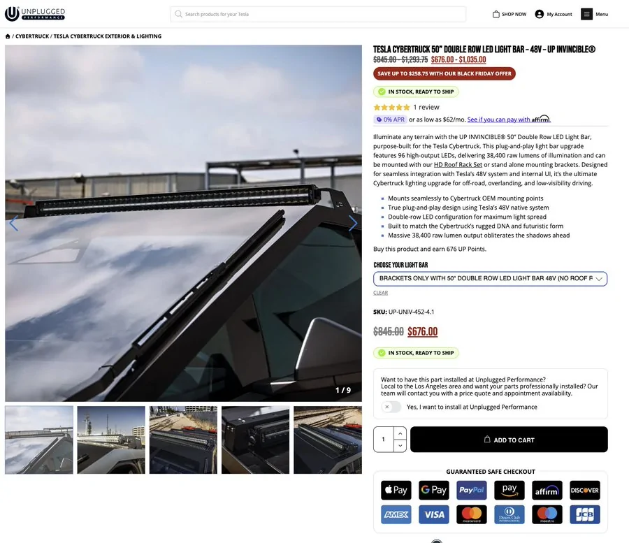 Tesla Cybertruck Insanely Bright ~ V2 Bracket Light Bar using OEM Mounts by Unplugged Performance 1761932556546-g