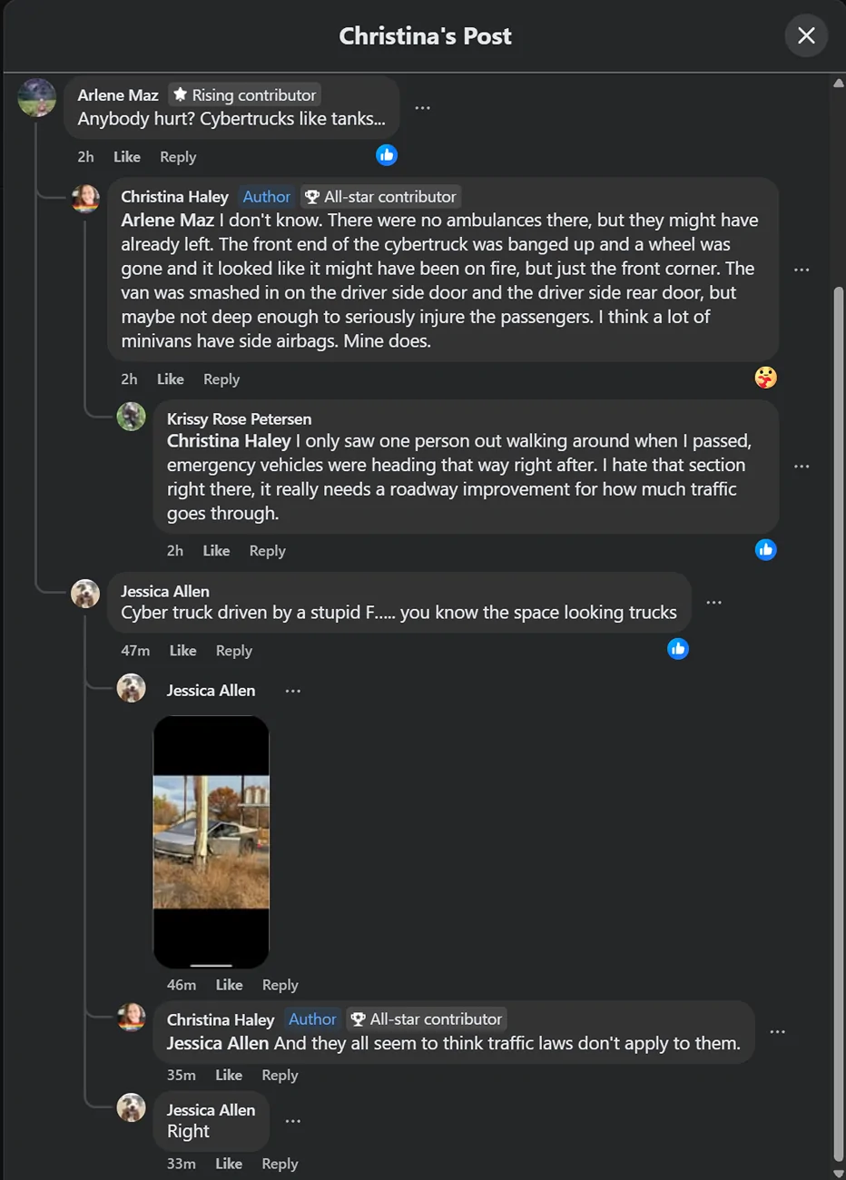 Tesla Cybertruck Cybertruck accident incurs the local trashtalk - So tired of it Screenshot 2025-10-31 133902