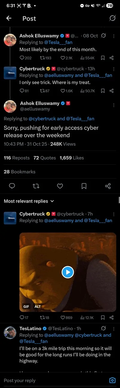 Tesla Cybertruck Report your FSD v14 update 1000031800
