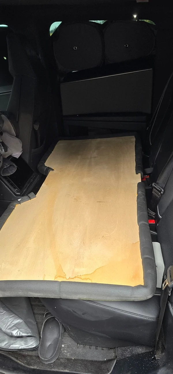 Tesla Cybertruck How-to:  sleeping in the back seat - DIY sleep platform 20251104_142022