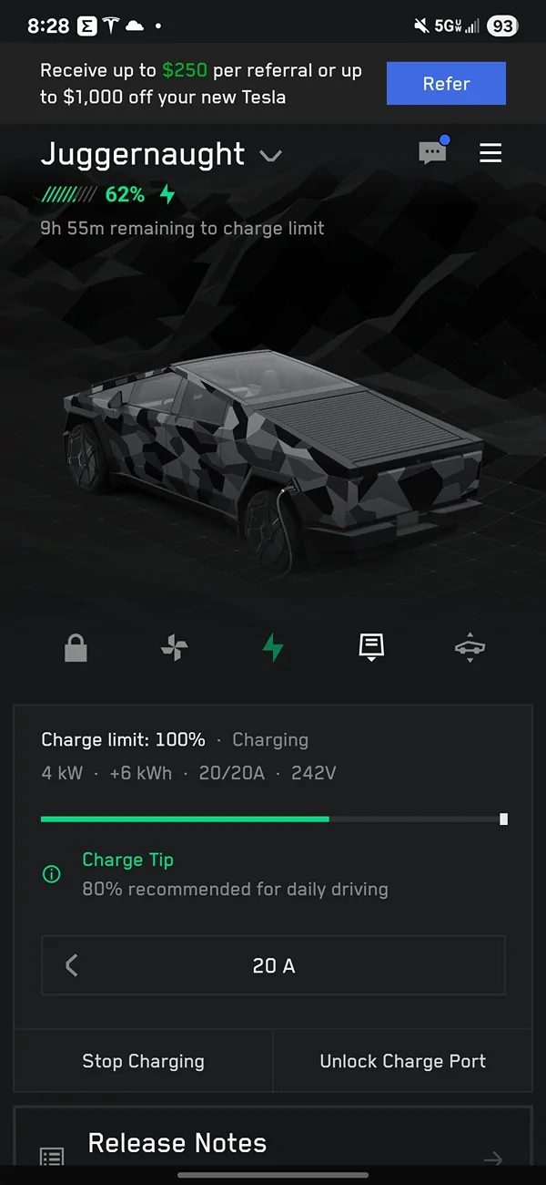 Tesla Cybertruck Charge speed changing to 50% intermittently 1000021493