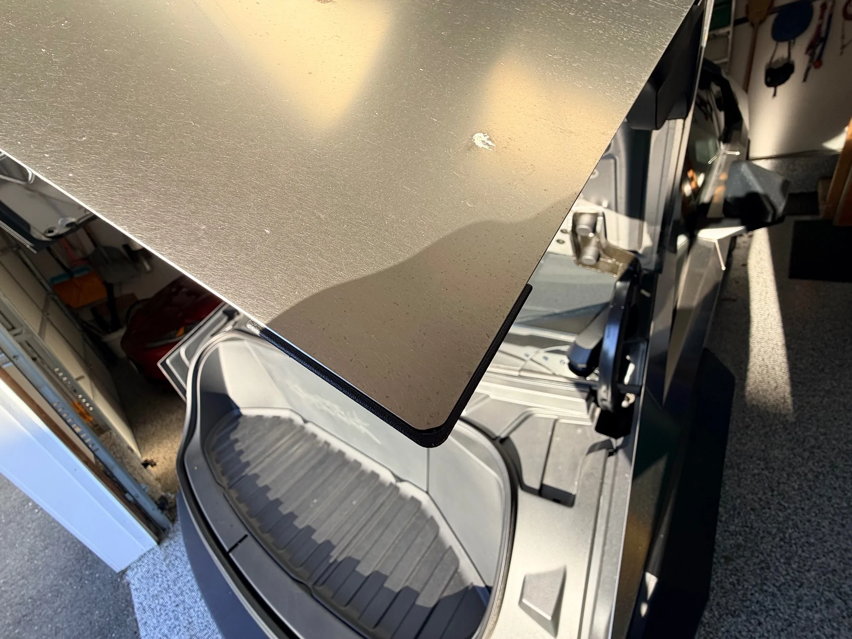 Tesla Cybertruck Frunk sharp corner solution. No more head bangers! IMG_0296