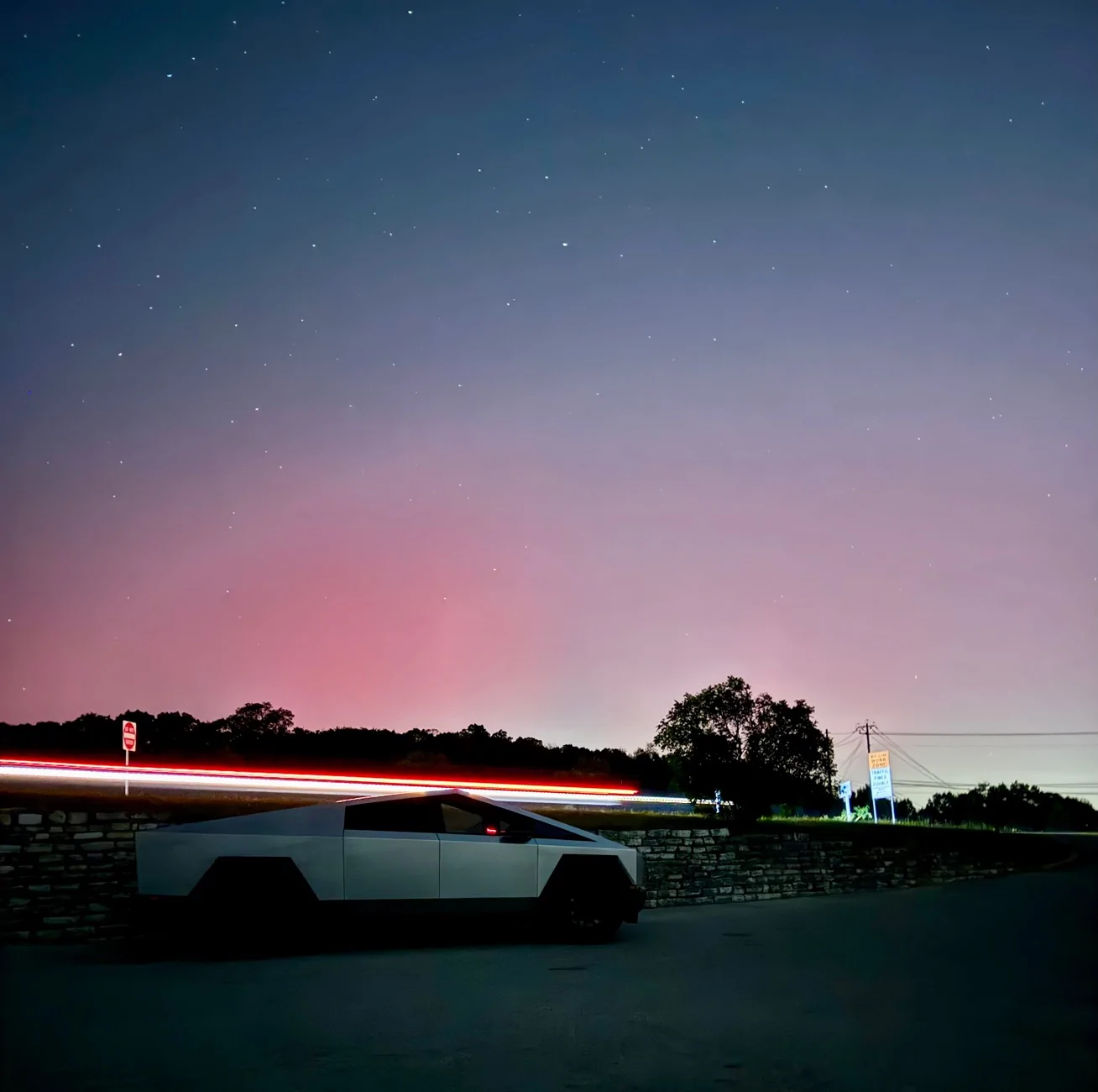 Tesla Cybertruck UFO with the northern lights and starlink IMG_1652
