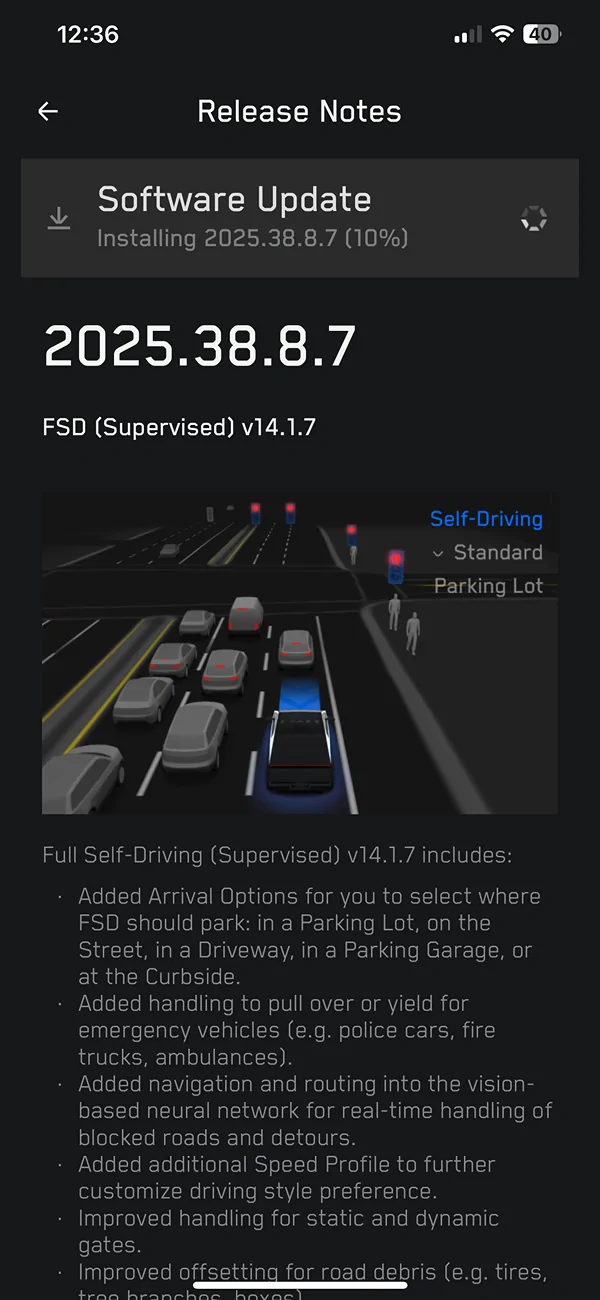 Tesla Cybertruck FSD v14.1.7 rolling out to all Cybertruck owners! Update yours yet?? IMG_1277