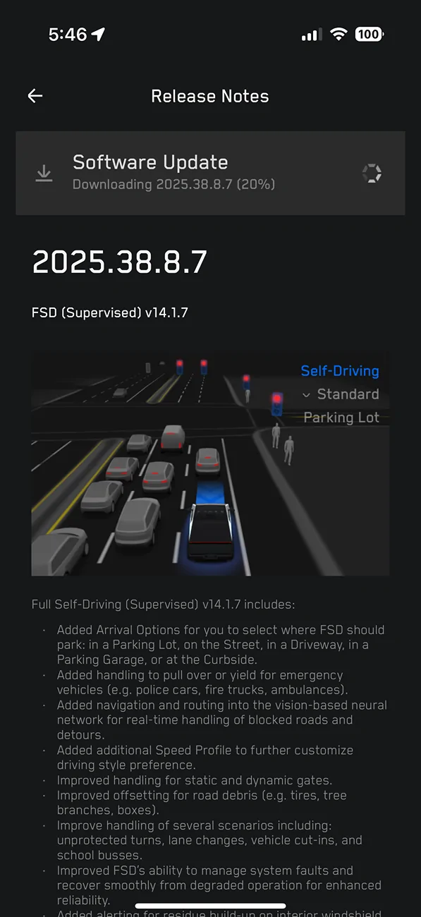 Tesla Cybertruck FSD v14.1.7 rolling out to all Cybertruck owners! Update yours yet?? 1763041715717-w0