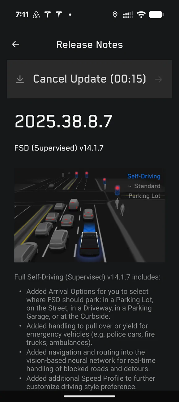 Tesla Cybertruck FSD v14.1.7 rolling out to all Cybertruck owners! Update yours yet?? Screenshot_20251113-071104