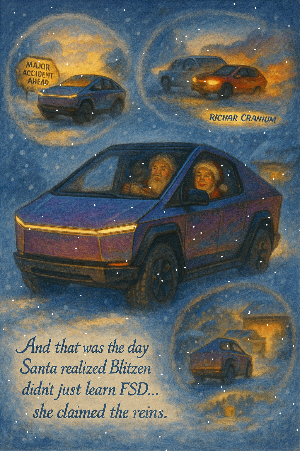 Tesla Cybertruck FSD v14.1.7 rolling out to all Cybertruck owners! Update yours yet?? Blitzen_storybook_snowfall