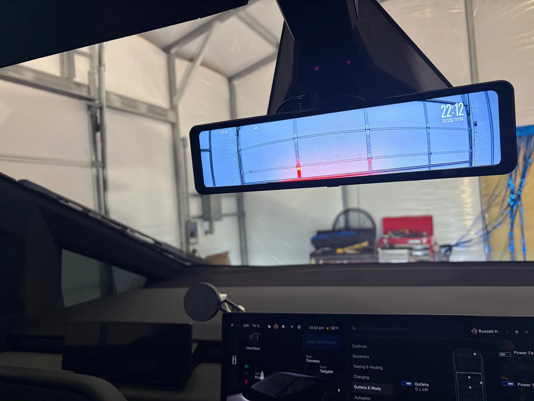 Tesla Cybertruck Installing dash screen and streaming rearview mirror IMG_4356