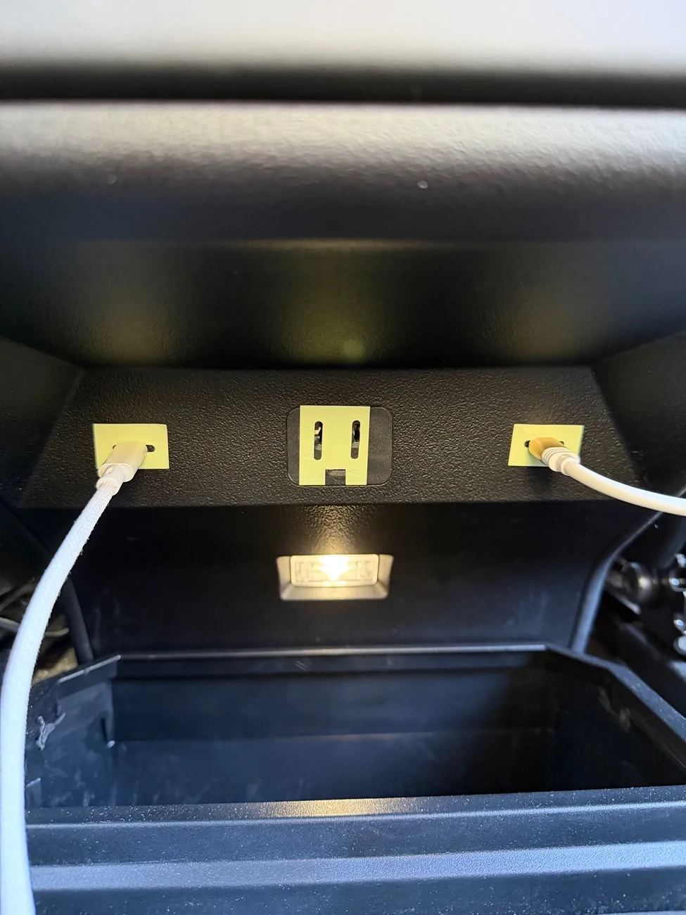 Tesla Cybertruck Glow in dark reflective tape / stickers for hard to see bed outlets IMG_4653