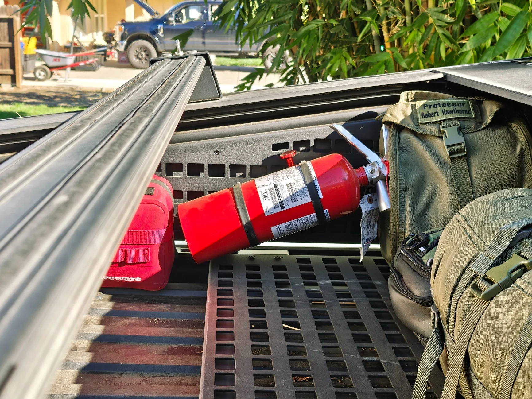 Tesla Cybertruck L Track Mount for Fire Extinguisher in bed IMG_20251122_114428296_HDR_PCT