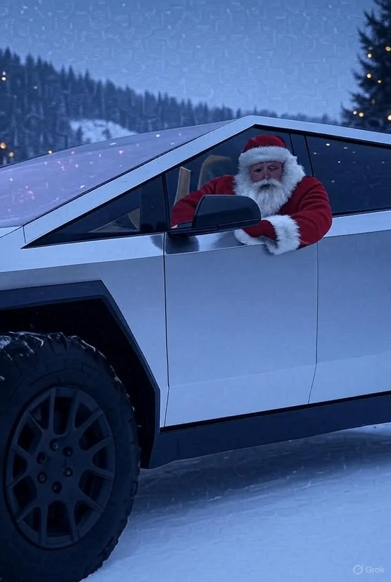 Tesla Cybertruck HO HO Holiday ideas. grok_image_xgekwko