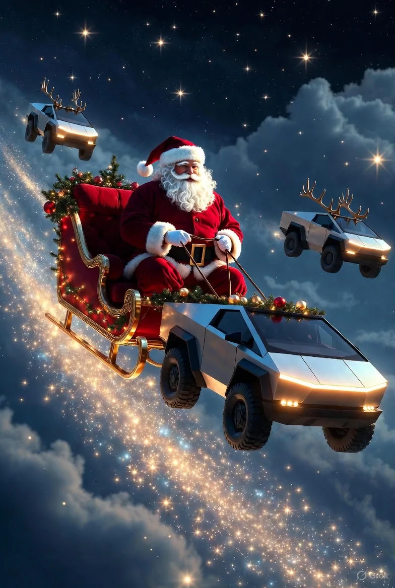 Tesla Cybertruck HO HO Holiday ideas. grok_image_x18u8y6