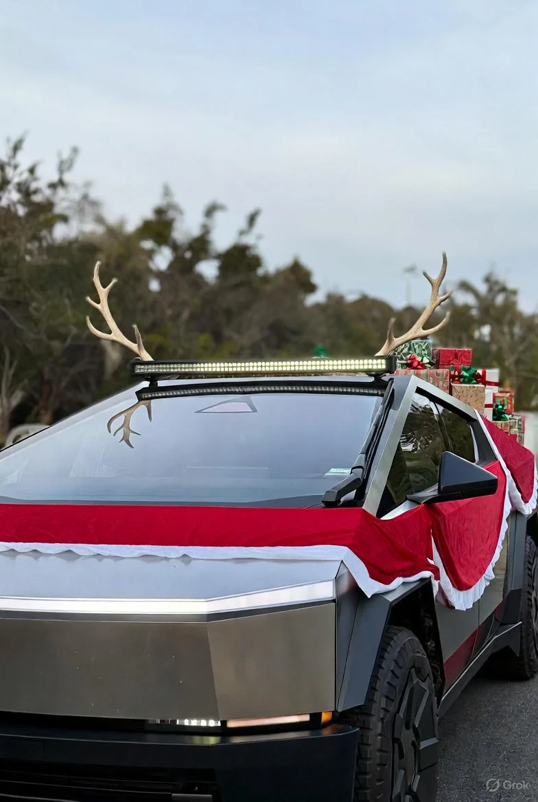 Tesla Cybertruck HO HO Holiday ideas. grok_image_xy5n1xs