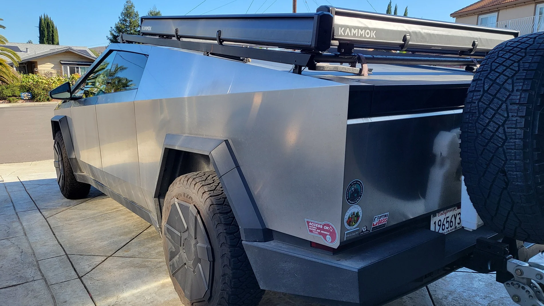 Tesla Cybertruck Kammock awnings installed on three sides of bed vault 20251005_130225