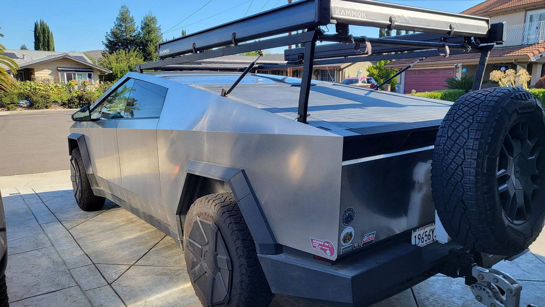 Tesla Cybertruck Kammock awnings installed on three sides of bed vault 20251005_130225