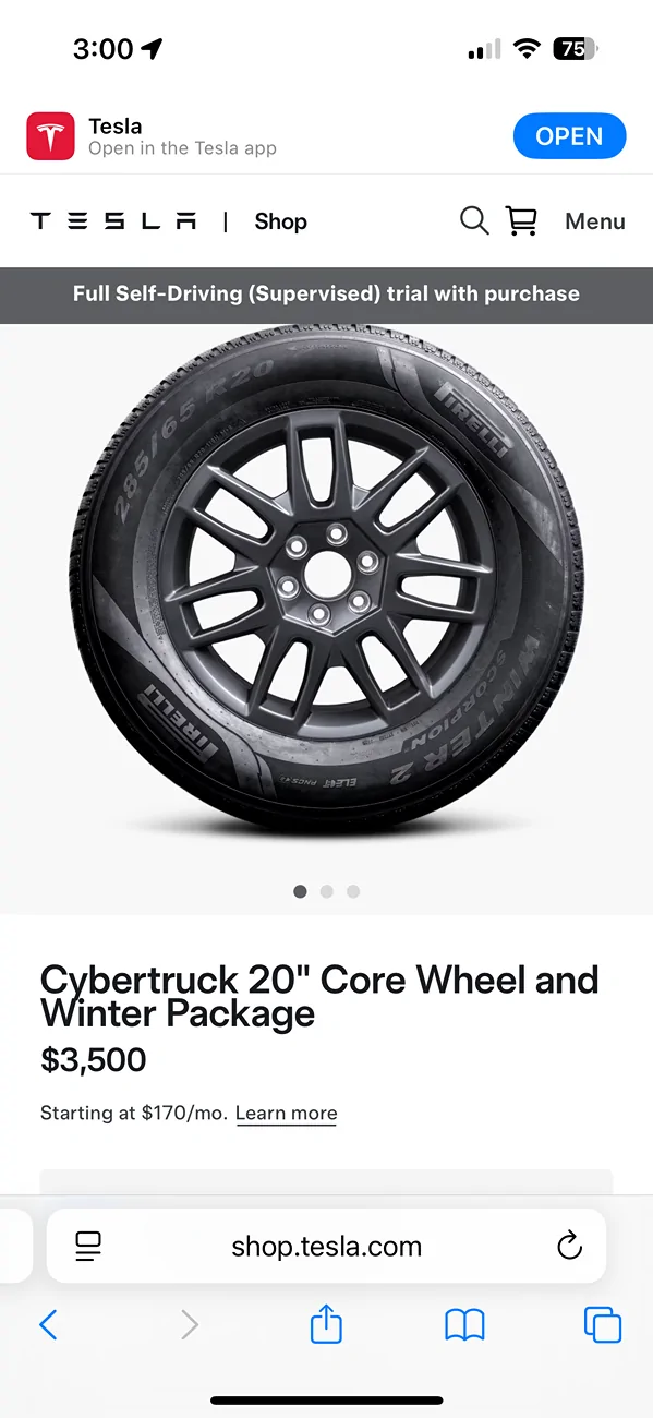 Tesla Cybertruck New Winter Tire Package (20" Cyber Wheels, 285/65R20 Pirelli Scorpion Winter 2 tires, TPMS). Includes free month of FSD IMG_1430