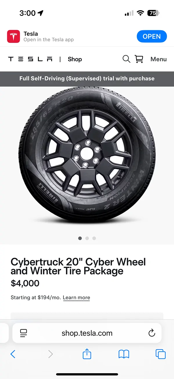 Tesla Cybertruck New Winter Tire Package (20" Cyber Wheels, 285/65R20 Pirelli Scorpion Winter 2 tires, TPMS). Includes free month of FSD IMG_1431