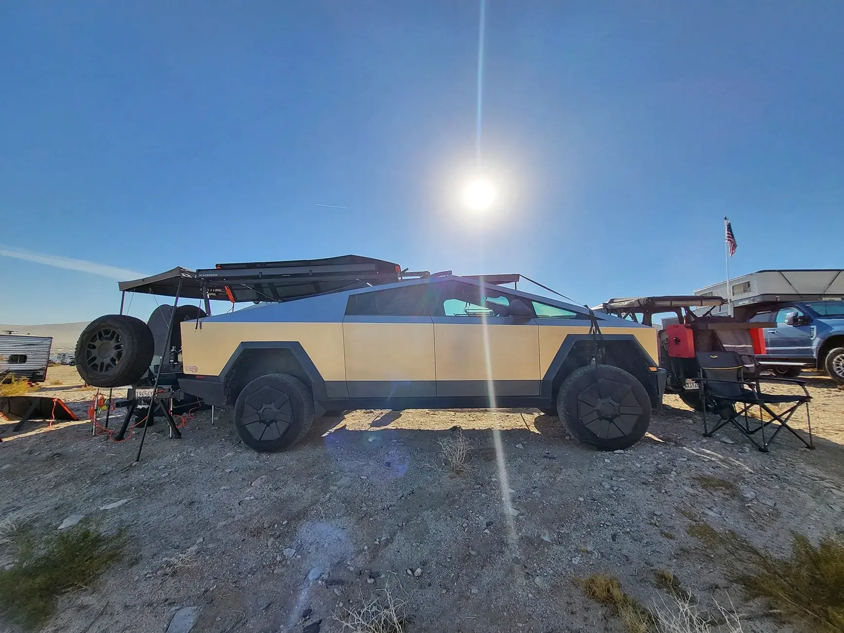 Tesla Cybertruck Kammock awnings installed on three sides of bed vault 109191-501f6cac5da8c4d1bc5df2acb9adfb28
