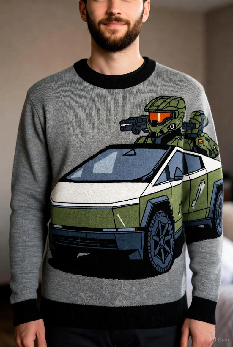 Tesla Cybertruck Get Your Cybertruck Optimus Holiday sweater!! grok_image_edb0rz