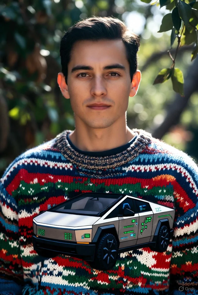 Tesla Cybertruck Get Your Cybertruck Optimus Holiday sweater!! grok_image_xqu8ncx-2