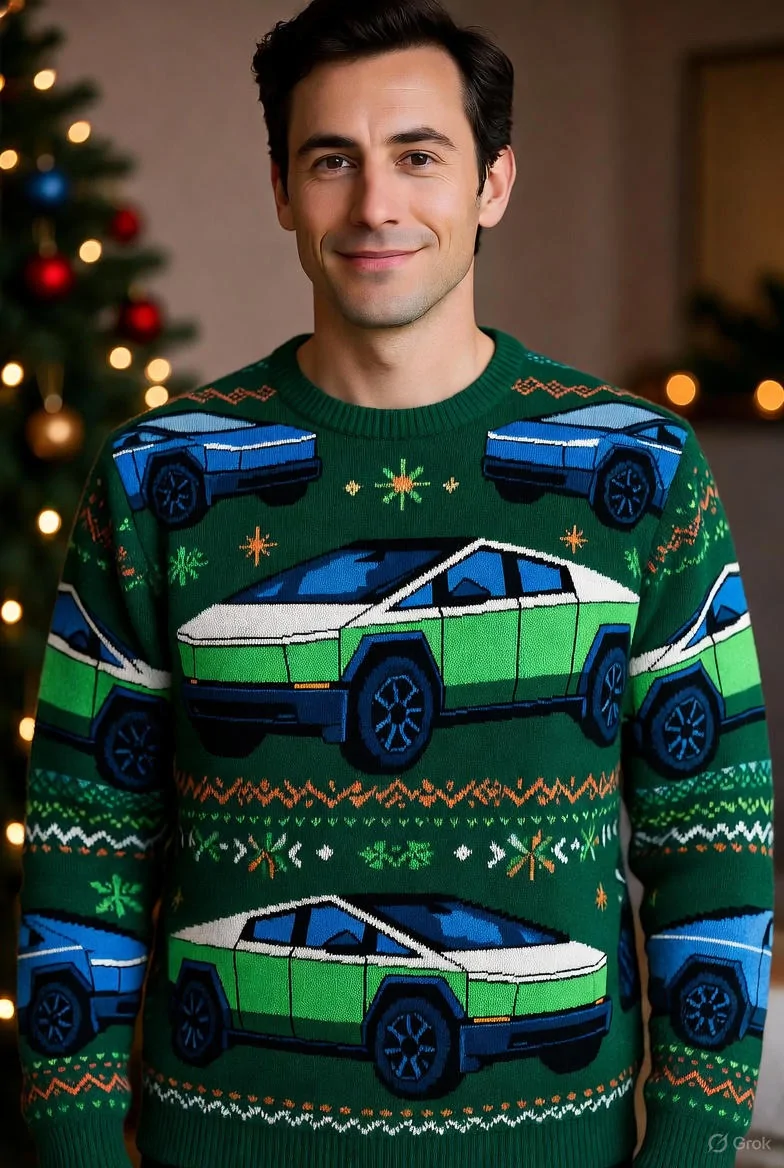 Tesla Cybertruck Get Your Cybertruck Optimus Holiday sweater!! grok_image_9pe15n