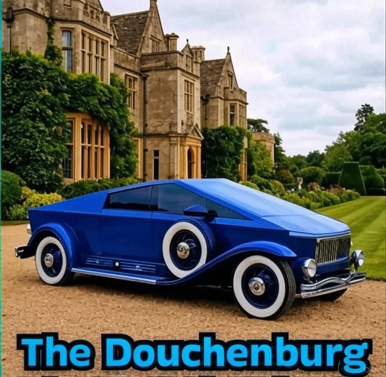 Tesla Cybertruck Alright, which one of you clowns did this? DOUCHENBURG grok_image_325yz