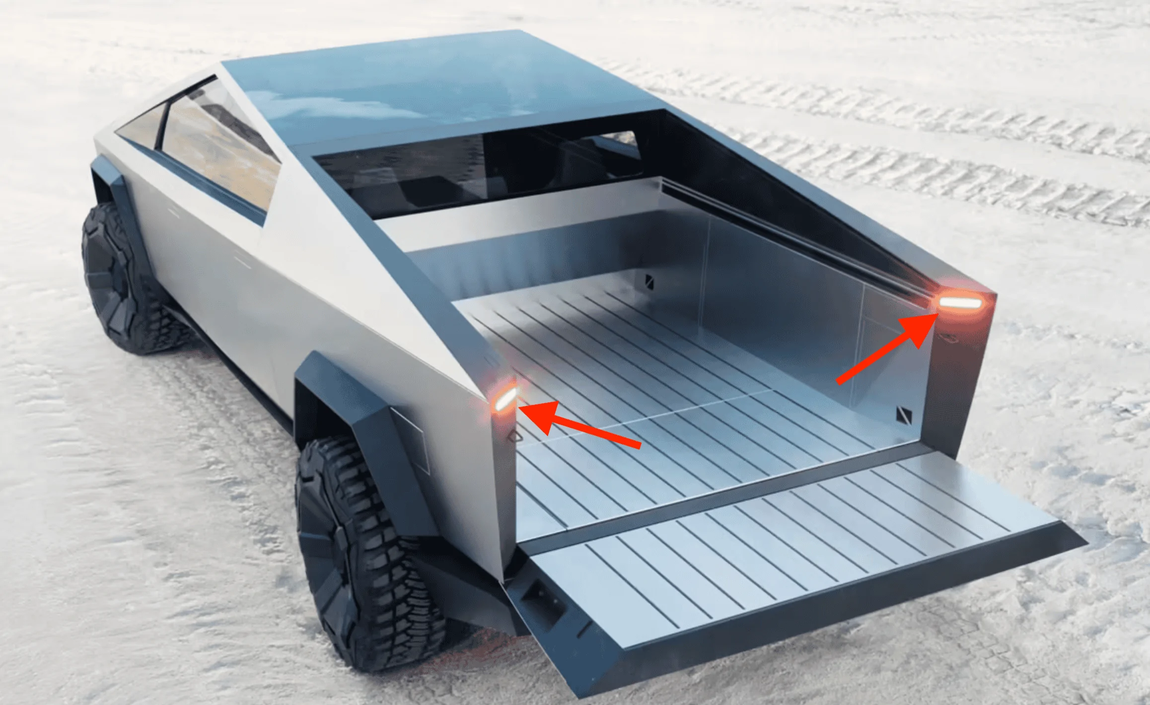Tesla Cybertruck The new alpha prototype tailgate is not chamfered,  it is stepped like a traditional tailgate. tailgat