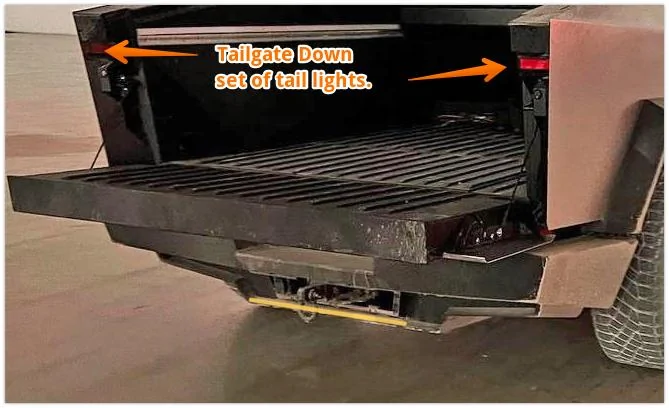 Tesla Cybertruck Leak images of Cybertruck analysis Tail Gate Lights cybertruck tail gate down tail lights