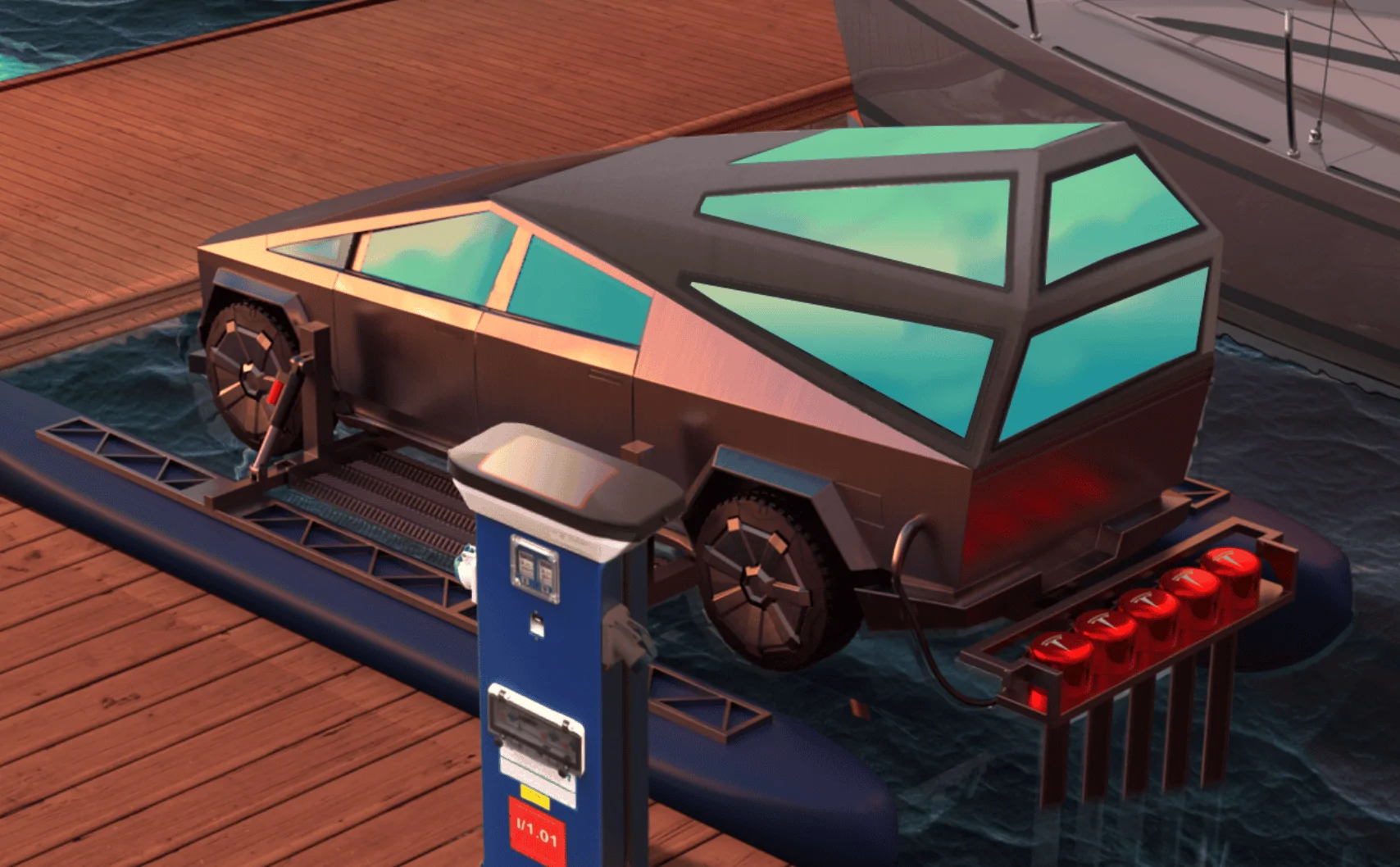 Tesla Cybertruck Cybertruck + catamaran = Cybercat™ 1644520694547