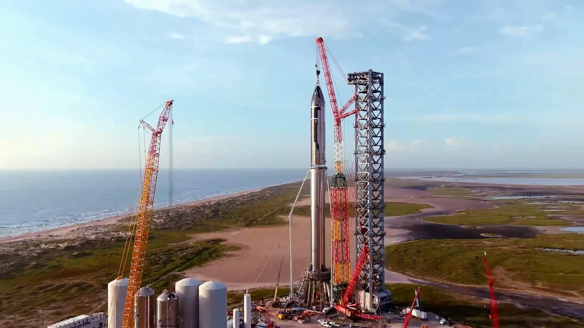 Tesla Cybertruck Space X Largest Rocket So Far stacking