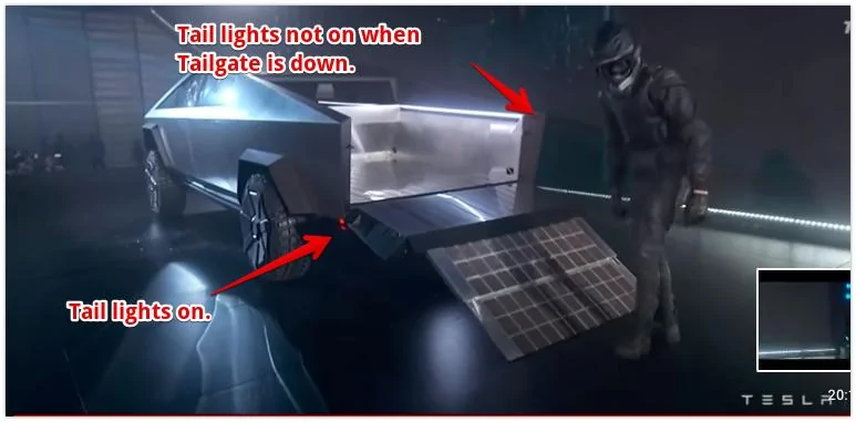Tesla Cybertruck Leak images of Cybertruck analysis Tail Gate Lights Tesla Cybertruck Unveiling Event: Watch the $39,900 Bulletproof Truck's Full Reveal Presentat