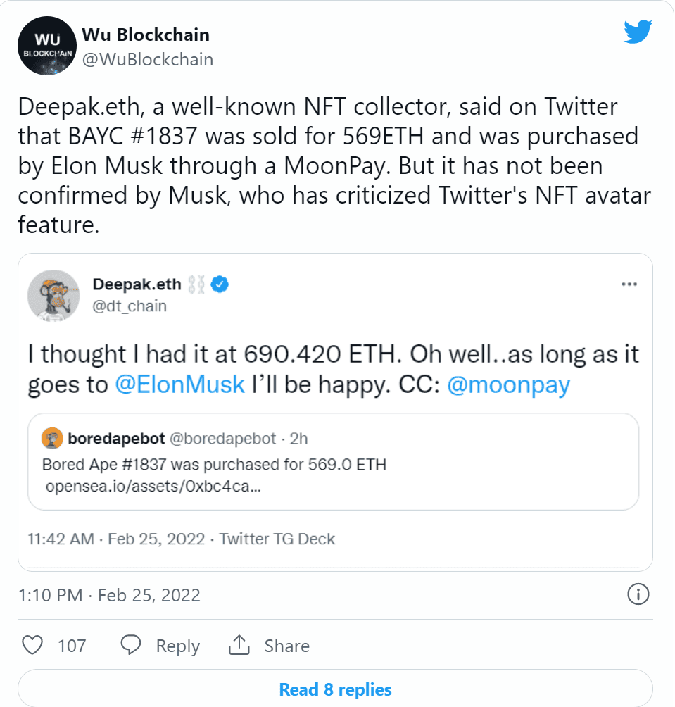 Tesla Cybertruck Elon Musk reportedly bought ~$2M Bored Ape NFT 785168D5-1000-43F1-82C5-97CB85E4663D