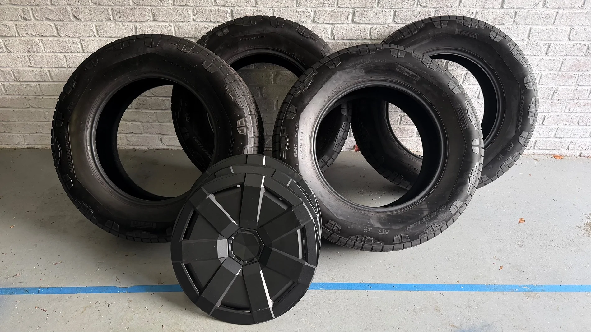 Tesla Cybertruck 4 Almost Brand New Pirelli Scorpion Cybertruck Tires w/covers IMG_0505