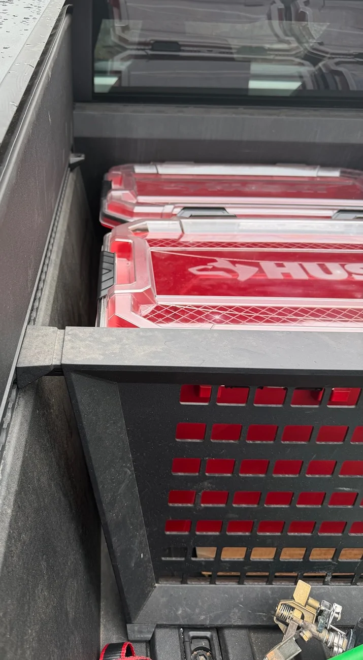 Tesla Cybertruck Aftermarket Bed Storage Bins -- Husky Heavy Duty Waterproof Stackable Plastic Storage Containers [Updated w/ photos vs. Tesla Vault Bins] IMG_1969