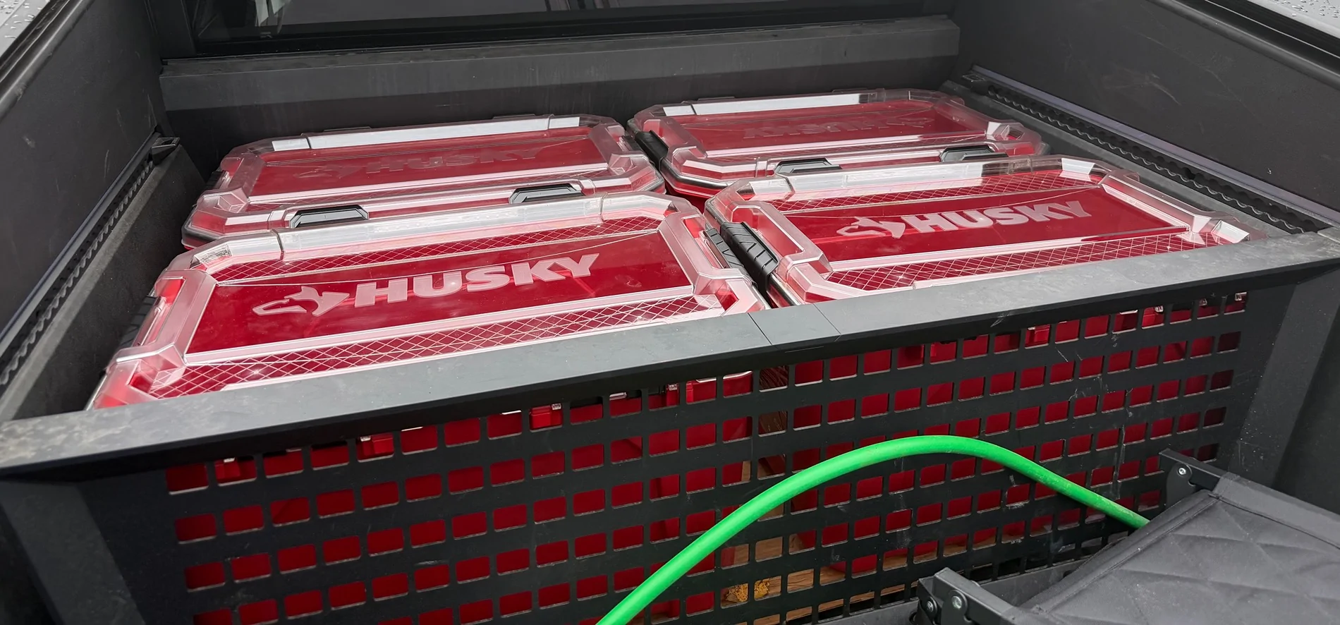 Tesla Cybertruck Aftermarket Bed Storage Bins -- Husky Heavy Duty Waterproof Stackable Plastic Storage Containers [Updated w/ photos vs. Tesla Vault Bins] IMG_1968