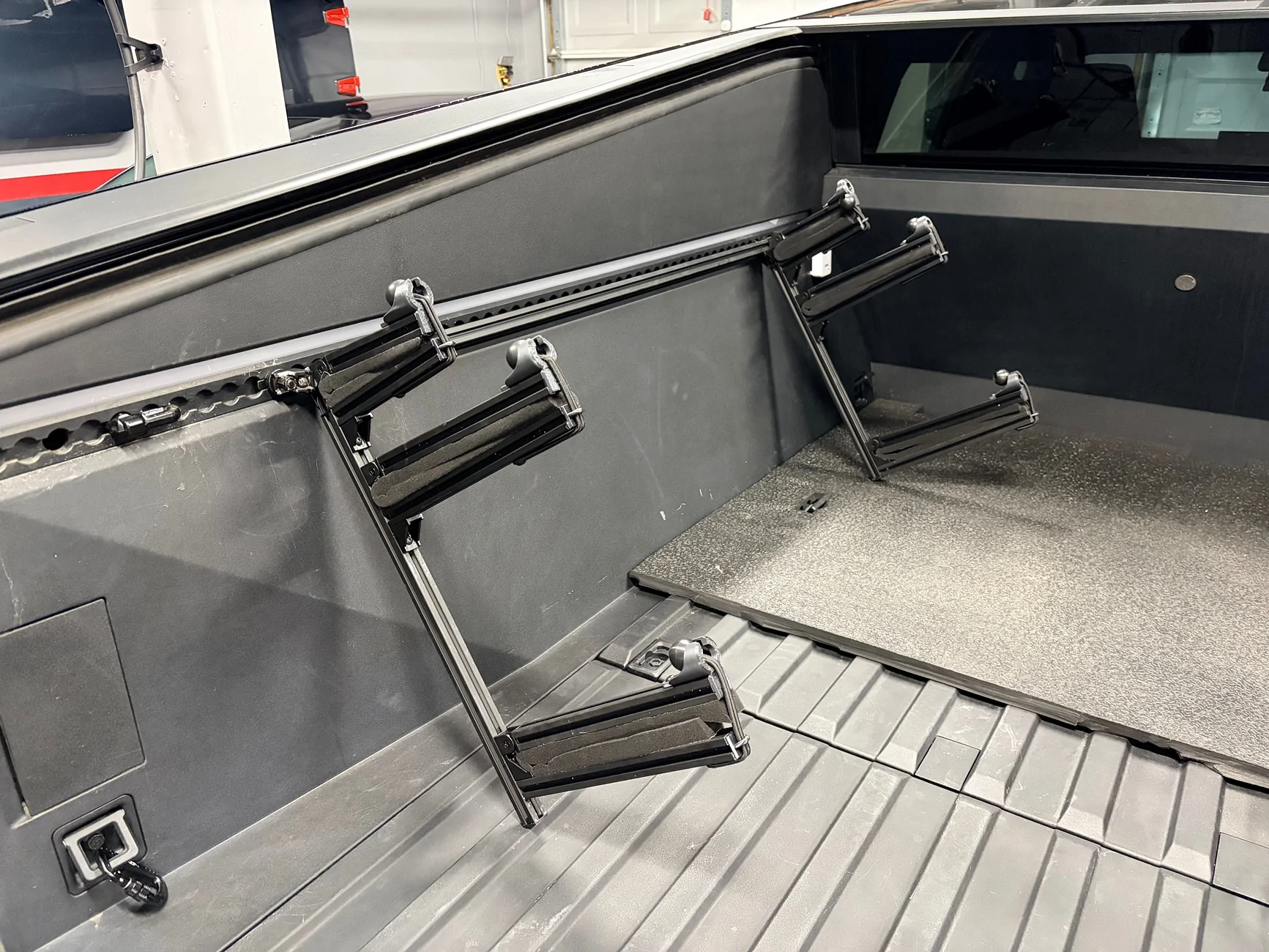 Tesla Cybertruck Snowboard / ski rack attached to L-track bed build 🏂 IMG_0382