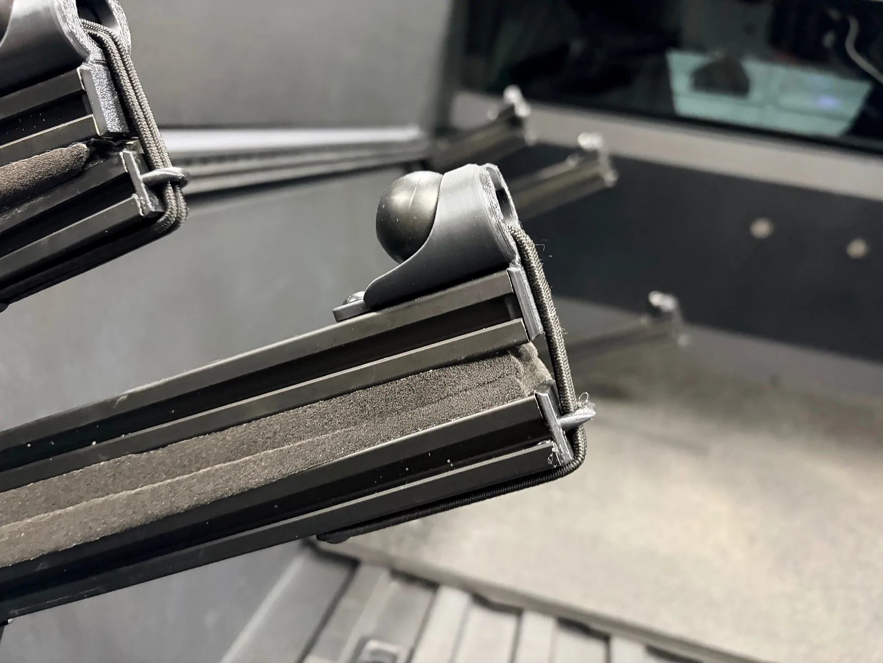 Tesla Cybertruck Snowboard / ski rack attached to L-track bed build 🏂 IMG_0383