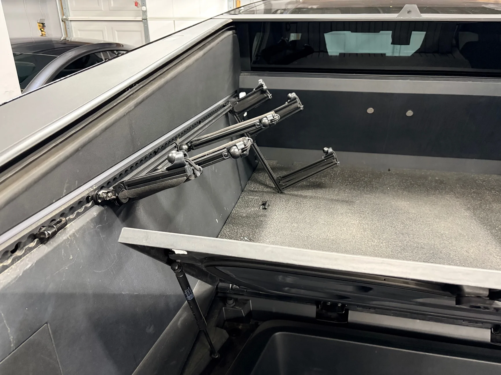 Tesla Cybertruck Snowboard / ski rack attached to L-track bed build 🏂 IMG_0385