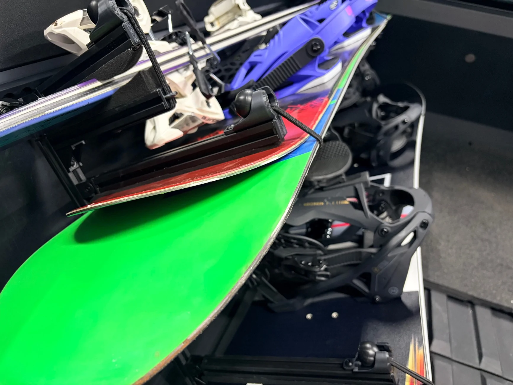 Tesla Cybertruck Snowboard / ski rack attached to L-track bed build 🏂 IMG_0387