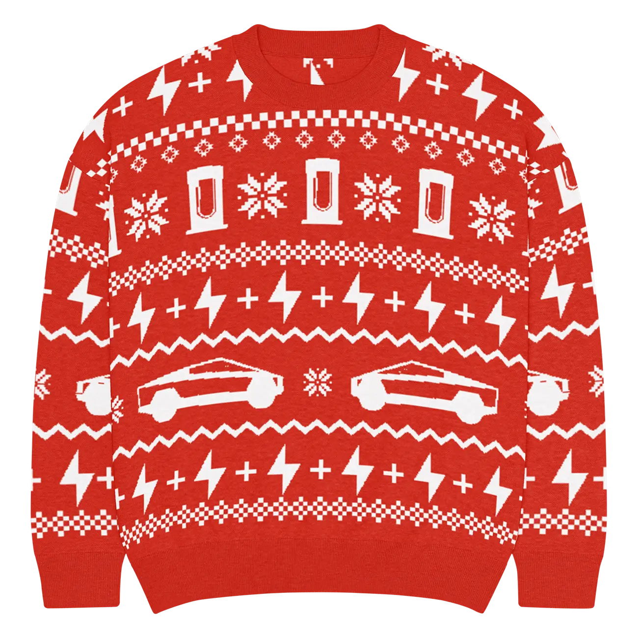 Tesla Cybertruck Get Your Cybertruck Optimus Holiday sweater!! relaxed-fit-knitted-crew-neck-sweater-custom-m-front-693875079ad5